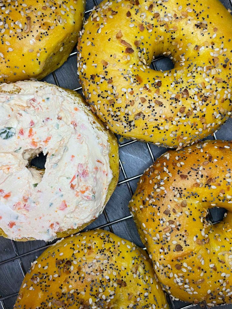 Fresh stack of everything egg Bagels