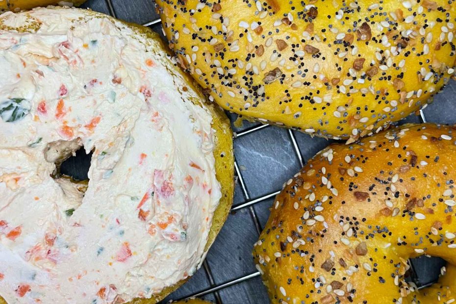 Fresh stack of everything egg Bagels