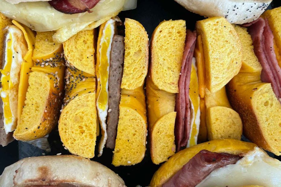 Sandwich platter at Fast Bagel for Thanksgiving with all the flavors, cream cheese and freshness