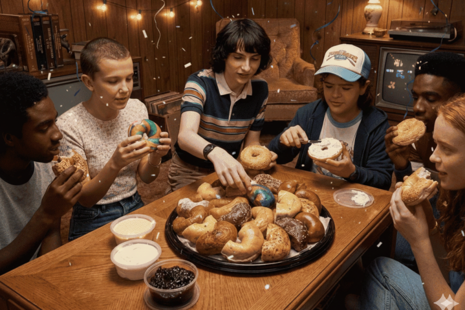 Stranger Things cast enjoying our Bagel platter