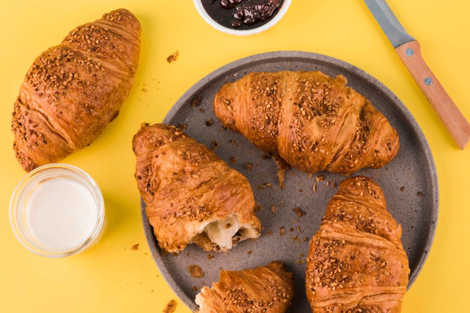 Yummy croissants along with a glass of milk