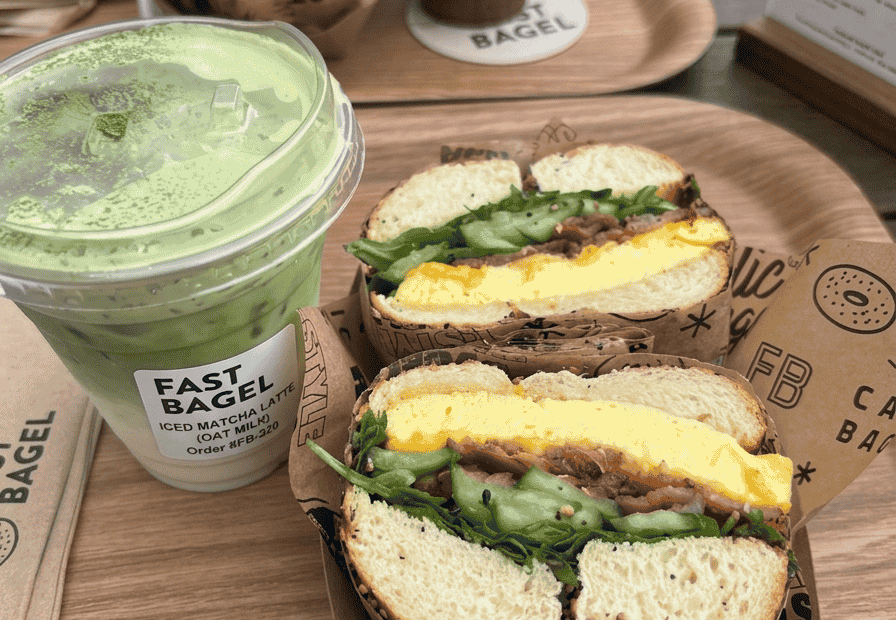 Bagel with Matcha Latte