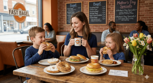 Mother with her kids at Fast Bagel
