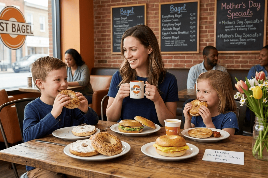 Mother with her kids at Fast Bagel