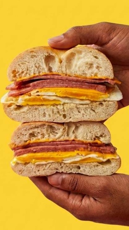 Bacon, Egg & Cheese breakfast sandwich on a fresh bagel at Fast Bagel Milltown.