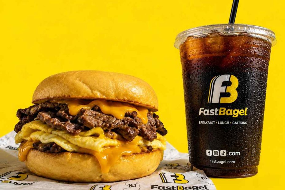 Best breakfast sandwich Central NJ featuring fresh egg, meat, cheese, and iced coffee at Fast Bagel