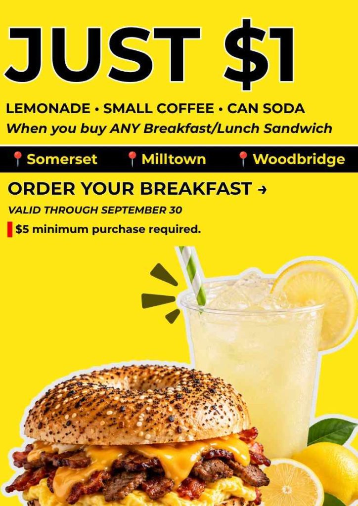 Fast Bagel $1 drink offer with a breakfast or lunch sandwich