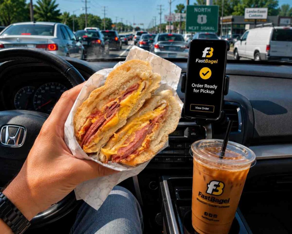 Fast Bagel breakfast sandwich and coffee for an on-the-go morning in New Jersey